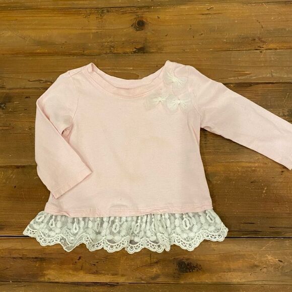 Children’s Place Top Pink Long Sleeve Lace Trim  Shirt Infant Size 12-18 Months - Picture 2 of 11